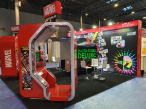 Sleek custom exhibition stand for international technology trade show, designed by ProjeKta to maximize brand visibility and engagement.