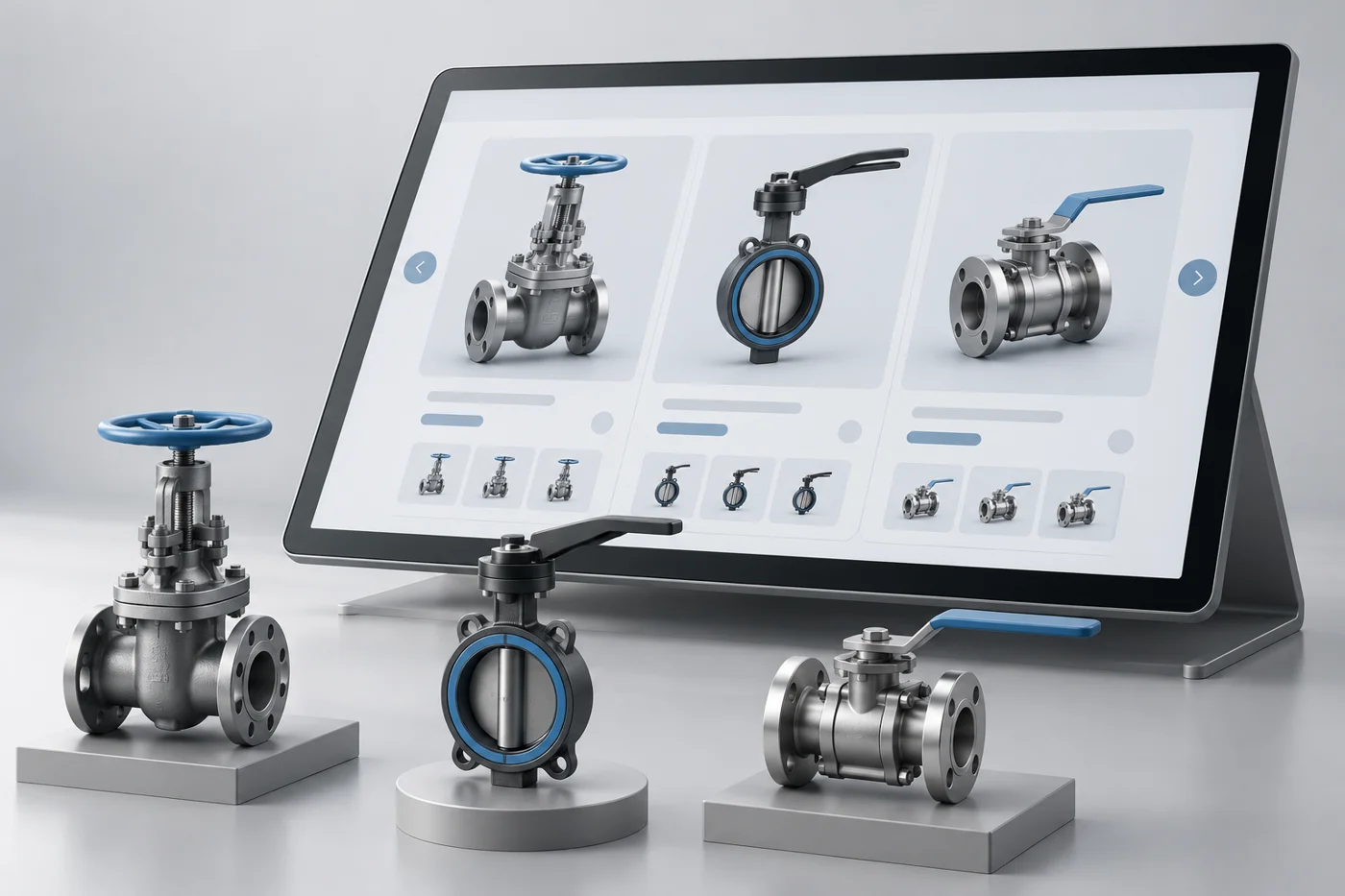 Concept example of an industrial valve touchscreen catalogue