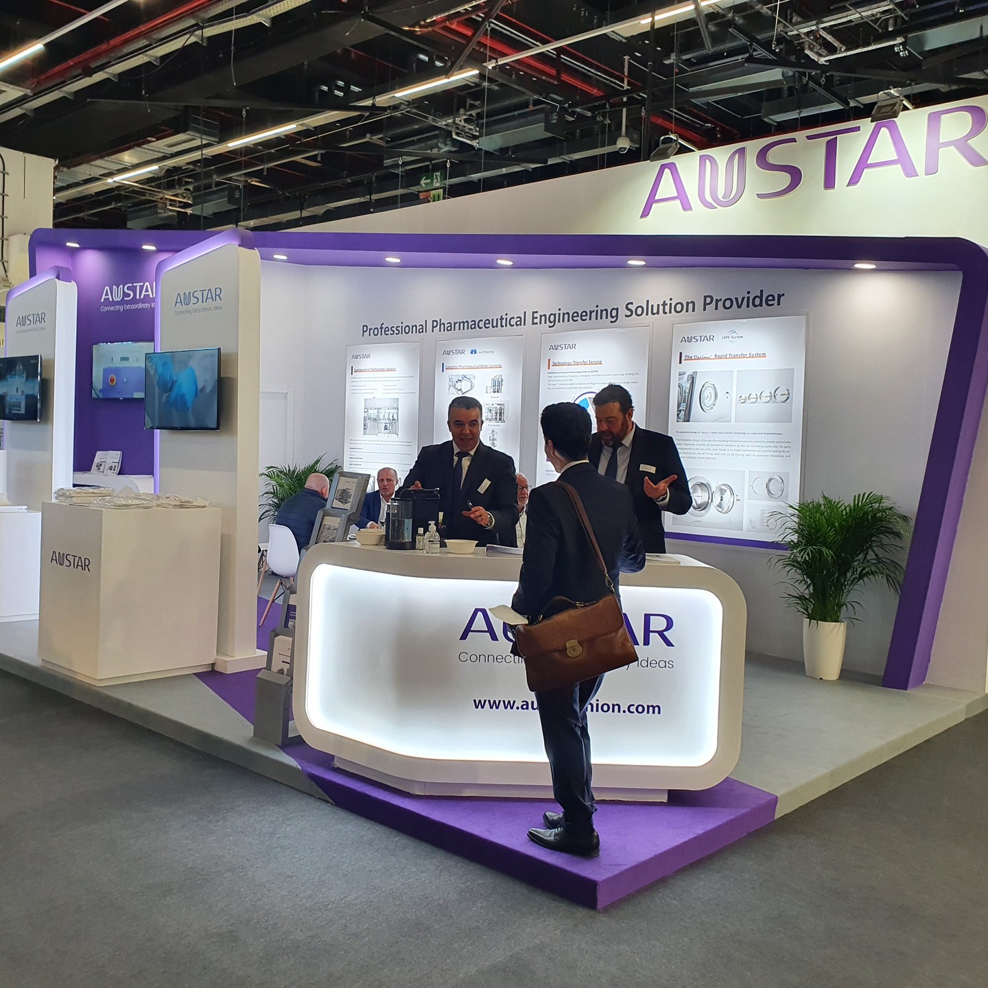 🥇 Custom exhibition stand for Austar Pharmaceutical 2025, produced by ProjeKta stand builders with innovative branding and structure.