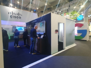 🥇 Custom exhibition stand for CISCO-WEBEX-at-ISE-2024, produced by ProjeKta stand builders with innovative branding and structure.