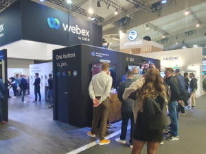 🥇 Custom exhibition stand for CISCO-WEBEX-at-ISE-Barcelona, produced by ProjeKta stand builders with innovative branding and structure.