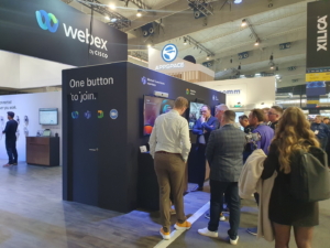 🥇 Custom exhibition stand for CISCO-WEBEX-at-ISE-Barcelona, produced by ProjeKta stand builders with innovative branding and structure.