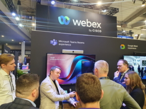 🥇 Custom exhibition stand for CISCO-WEBEX-at-ISE-Barcelona, produced by ProjeKta stand builders with innovative branding and structure.