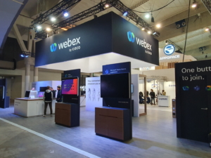 🥇 Custom exhibition stand for CISCO-WEBEX-at-ISE-Barcelona, produced by ProjeKta stand builders with innovative branding and structure.