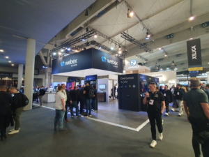 🥇 Custom exhibition stand for CISCO-WEBEX-at-ISE-Barcelona, produced by ProjeKta stand builders with innovative branding and structure.