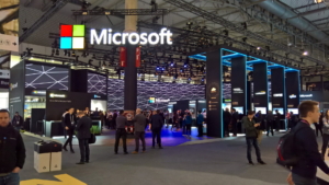 🥇 Custom exhibition stand for Microsoft_at_Mobile_World_Congress, produced by ProjeKta stand builders with innovative branding and structure.