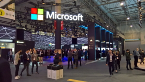 🥇 Custom exhibition stand for Microsoft_at_Mobile_World_Congress, produced by ProjeKta stand builders with innovative branding and structure.