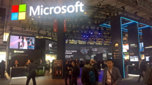 🥇 Custom exhibition stand for Microsoft_at_Mobile_World_Congress, produced by ProjeKta stand builders with innovative branding and structure.