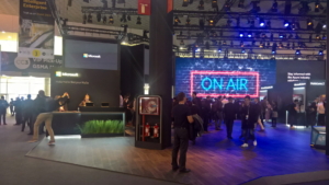 🥇 Custom exhibition stand for Microsoft_at_Mobile_World_Congress, produced by ProjeKta stand builders with innovative branding and structure.