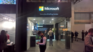 🥇 Custom exhibition stand for Microsoft_at_Mobile_World_Congress, produced by ProjeKta stand builders with innovative branding and structure.