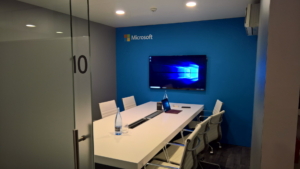 🥇 Custom exhibition stand for Microsoft_at_Mobile_World_Congress, produced by ProjeKta stand builders with innovative branding and structure.