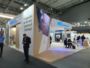 🥇 Custom exhibition stand for Qualicaps_at_CPHI_2023, produced by ProjeKta stand builders with innovative branding and structure.