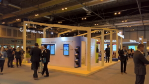 🥇 Custom exhibition stand for Sanofi_Genzyme, produced by ProjeKta stand builders with innovative branding and structure.